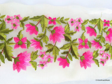 Gold Sheer Tissue Fabric Trim With Embroidered Turquoise / Red / Dark Blue / Pink / Blue / Orange & Green Flowers,